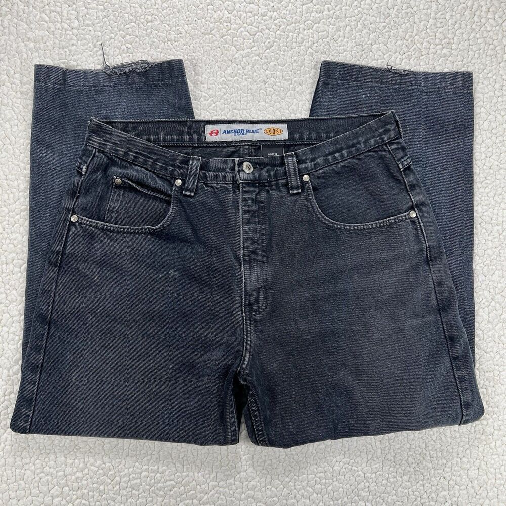 VTG 90s Anchor Blue Loose Jeans 36x30 (Actual‎ 34x27) Black Y2K Grunge Skate